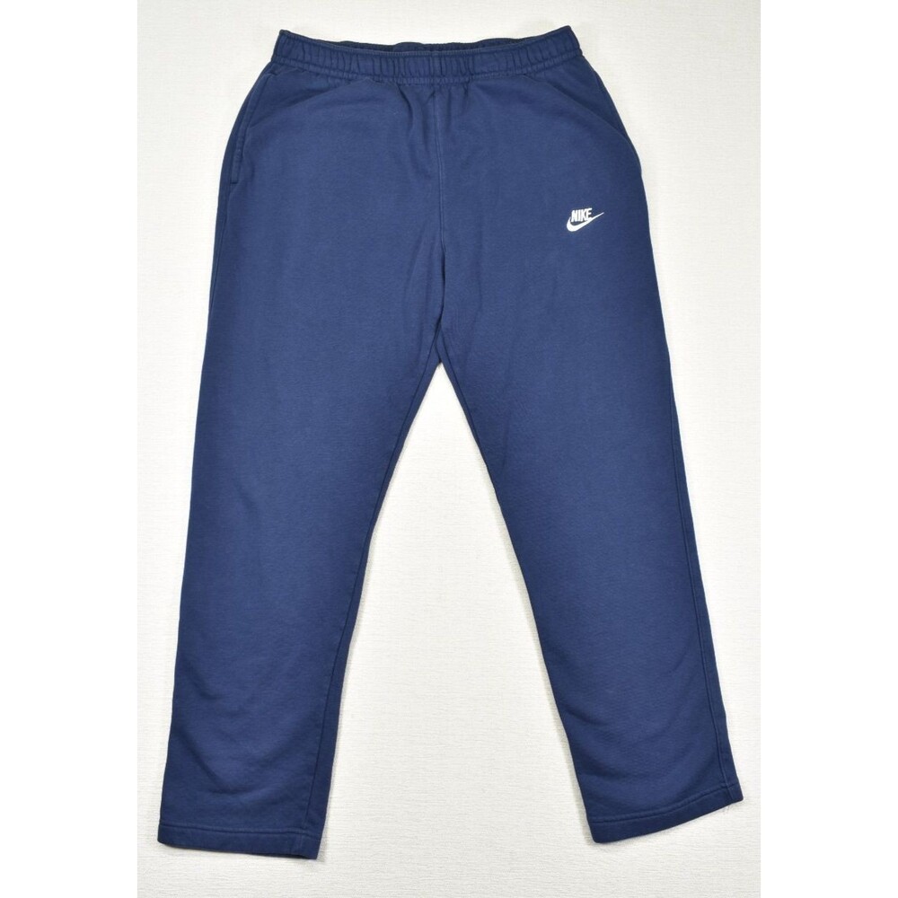 Mens Nike Club Fleece Open Bottom Pants Sweatpants Navy Blue L Straight Leg